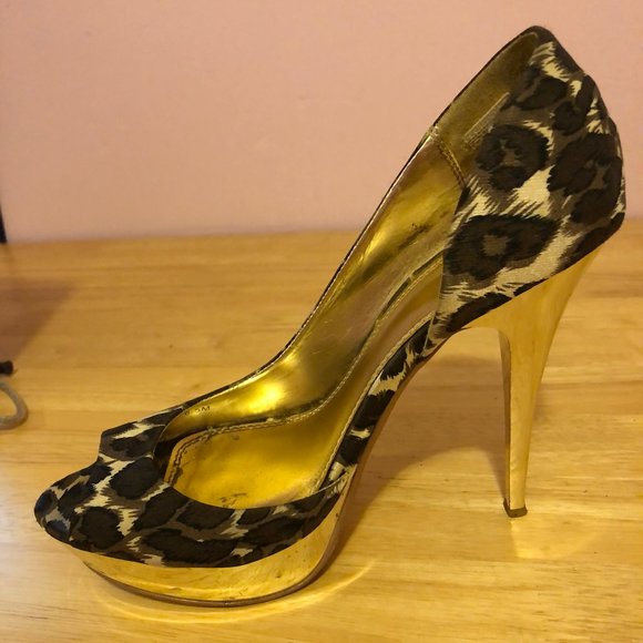 unique vintage style Leopard print gold platform - Picture 5 of 13